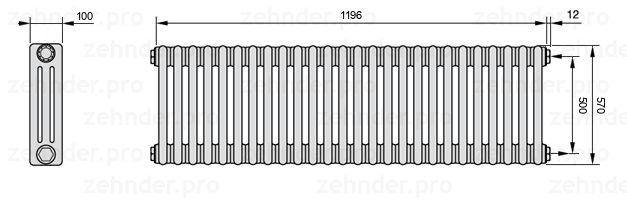 Схема (чертеж) Радиатор Zehnder Charleston 3057/26 №7610 Technoline TL